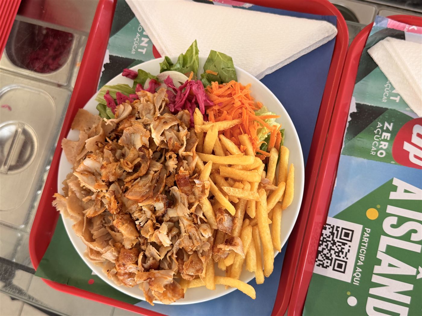 Kebab Prato com batatas fritas e salada